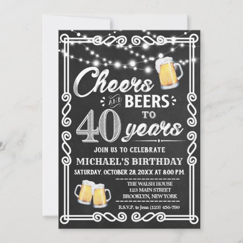 Cheers to 40 Years Birthday Chalk BBQ Invitation