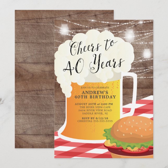 Cheers to 40 Years Birthday Invitation (Front/Back)