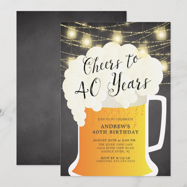 Cheers to 40 Years Birthday Invitation (Front/Back)