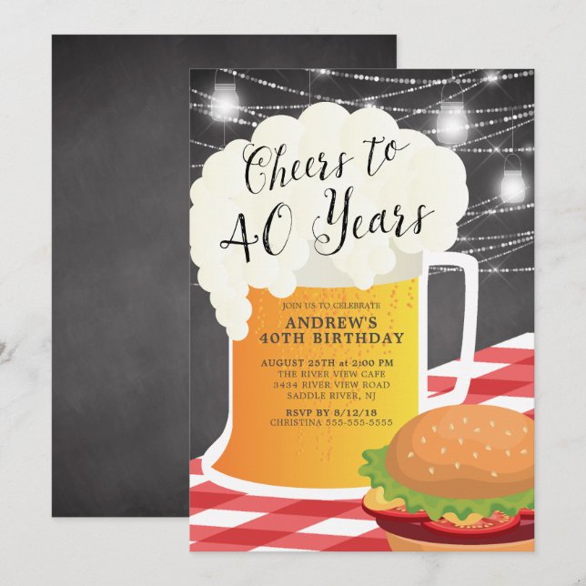 Cheers to 40 Years Birthday Invitation (Front/Back)