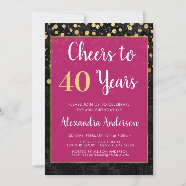 Cheers to 40 Years Birthday Party Invitation (Front)