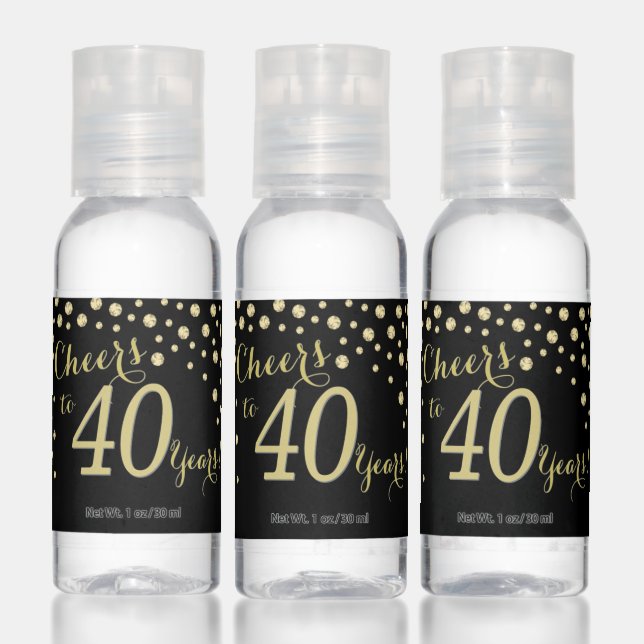 Cheers to 40 Years Black and Gold Diamond Hand Sanitizer (Set)