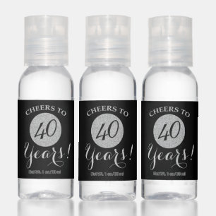Cheers to 40 Years Black and Silver Glitter Hand Sanitizer