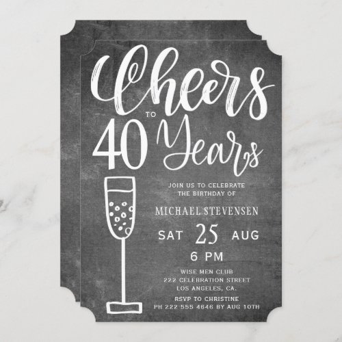 Cheers to 40 years black and white birthday party invitation