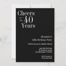 Cheers to 40 Years Black White 40th Birthday Party