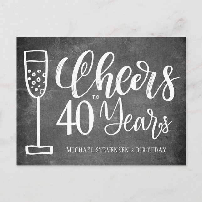 Cheers to 40 years chalkboard birthday invitation postcard (Front)