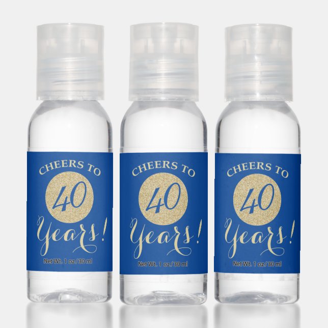 Cheers to 40 Years Deep Blue and Gold Glitter Hand Sanitizer (Set)