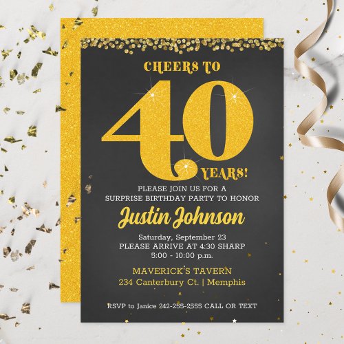 Cheers to 40 Years Fortieth 40th Birthday Invitation