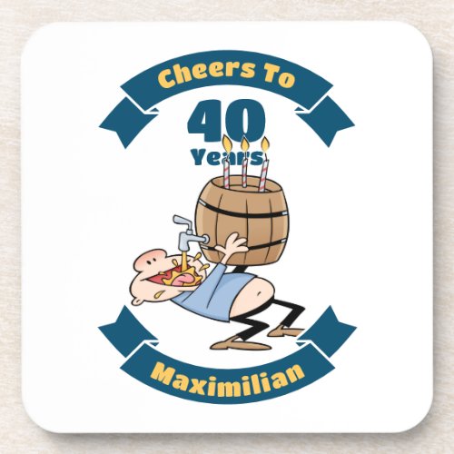 Cheers To 40 Years Funny Beer Birthday Cartoon Beverage Coaster