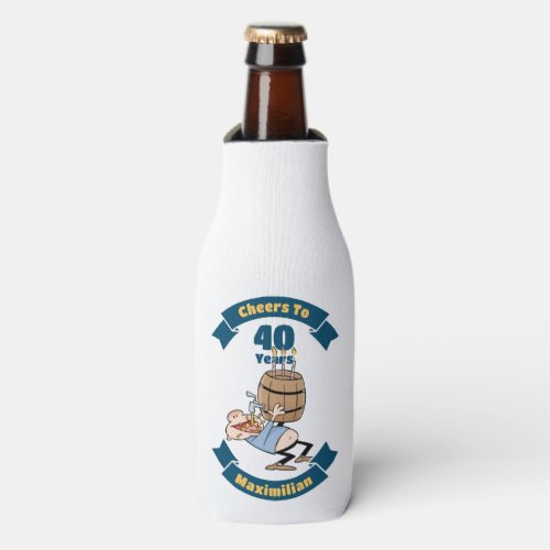Cheers To 40 Years Funny Beer Birthday Cartoon Bottle Cooler