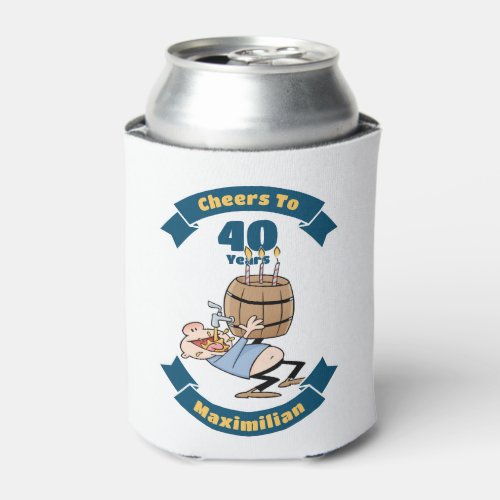 Cheers To 40 Years Funny Beer Birthday Cartoon Can Cooler