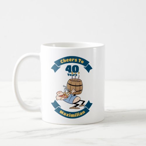 Cheers To 40 Years Funny Beer Birthday Cartoon Coffee Mug