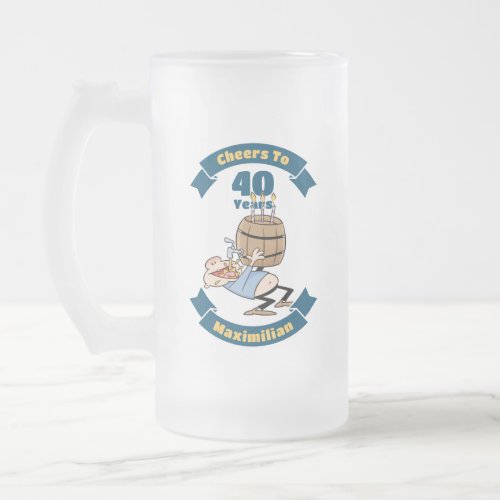 Cheers To 40 Years Funny Beer Birthday Cartoon Frosted Glass Beer Mug