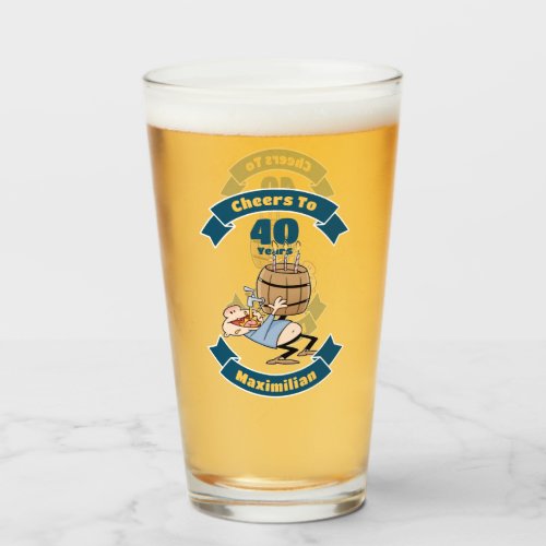 Cheers To 40 Years Funny Beer Birthday Cartoon Glass