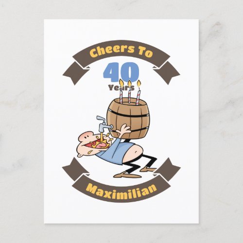 Cheers To 40 Years Funny Beer Birthday Cartoon Postcard