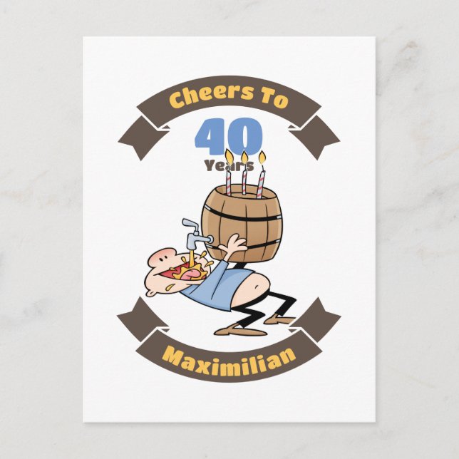Cheers To 40 Years Funny Beer Birthday Cartoon Postcard (Front)