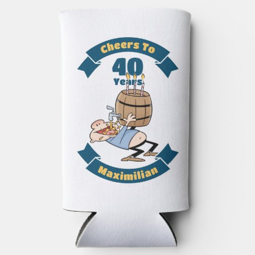 Cheers To 40 Years Funny Beer Birthday Cartoon Seltzer Can Cooler