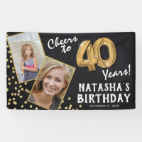 Cheers to 40 Years Gold Balloon 2 Photo Birthday