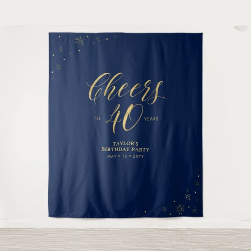 Cheers to 40 years | Gold & Blue Birthday Party