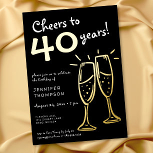 Cheers to 40 Years Gold Champagne Birthday Foil Invitation
