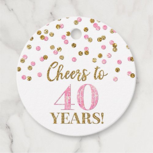 Cheers to 40 Years Gold Pink Confetti Favor Tags