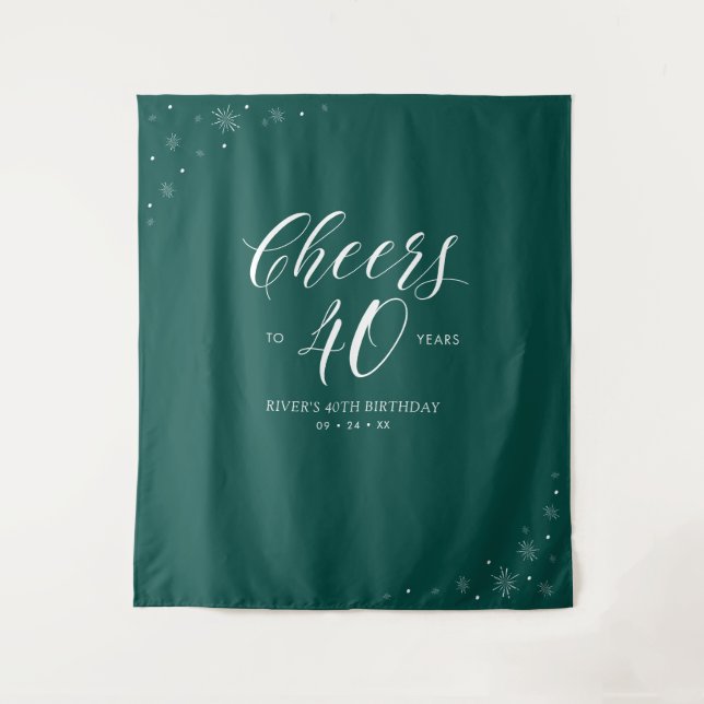 Cheers to 40 years Green & White 40th Birthday Tapestry (Front)