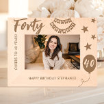 Cheers To 40 Years Happy Birthday Engraved Frames<br><div class="desc">Celebrate a memorable 40th birthday with this "Cheers to 40 Years" personalized wooden frame. Featuring festive engravings of stars, a balloon with "40, " and a happy birthday banner, this frame is a thoughtful keepsake for marking a special milestone. Customized with a name and message, it’s the perfect way to...</div>