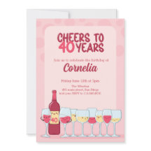Cheers to 40 years kawaii wine birthday Invitation