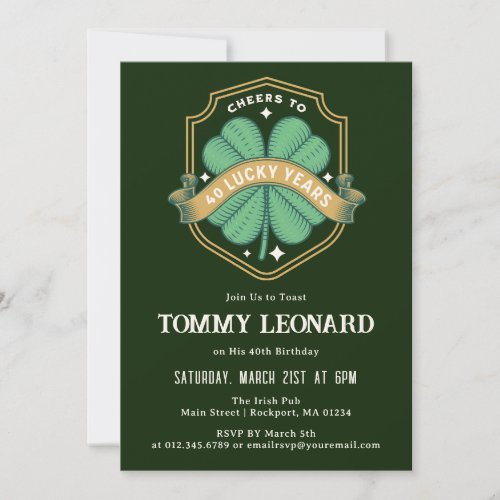 Cheers to 40 Years Lucky Shamrock Birthday