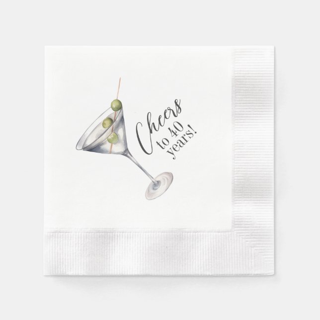 Cheers to 40 Years Martini Cocktail Birthday Party Napkins (Front)