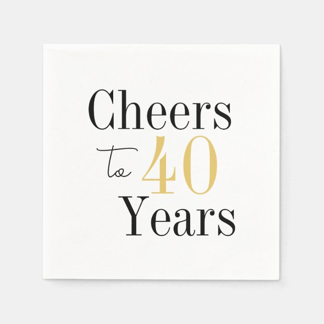 Cheers to 40 Years Minimal Black Gold Party Napkins (Front)