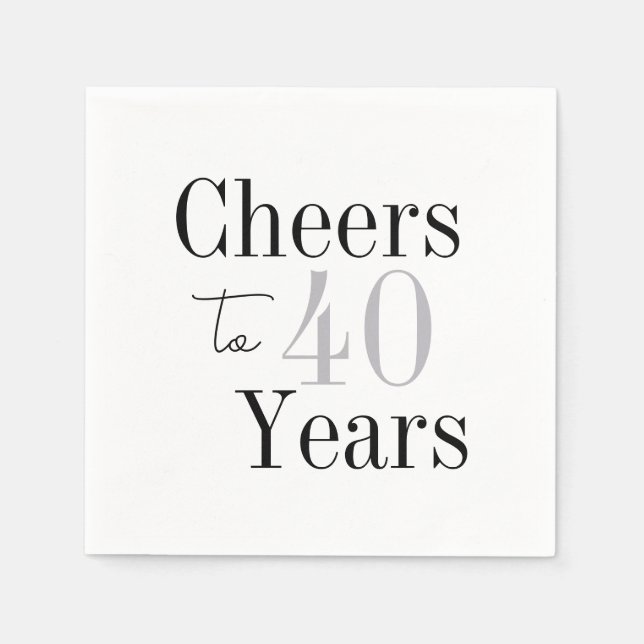 Cheers to 40 Years Minimal Silver Party Napkins (Front)