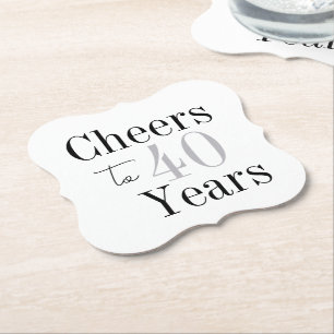 Cheers to 40 Years Minimal Silver Party Paper Coaster