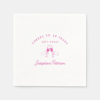 Cheers to 40 Years Pink 40th Birthday Custom Napkins