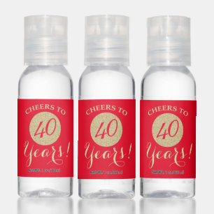 Cheers to 40 Years Red and Gold Glitter Hand Sanitizer