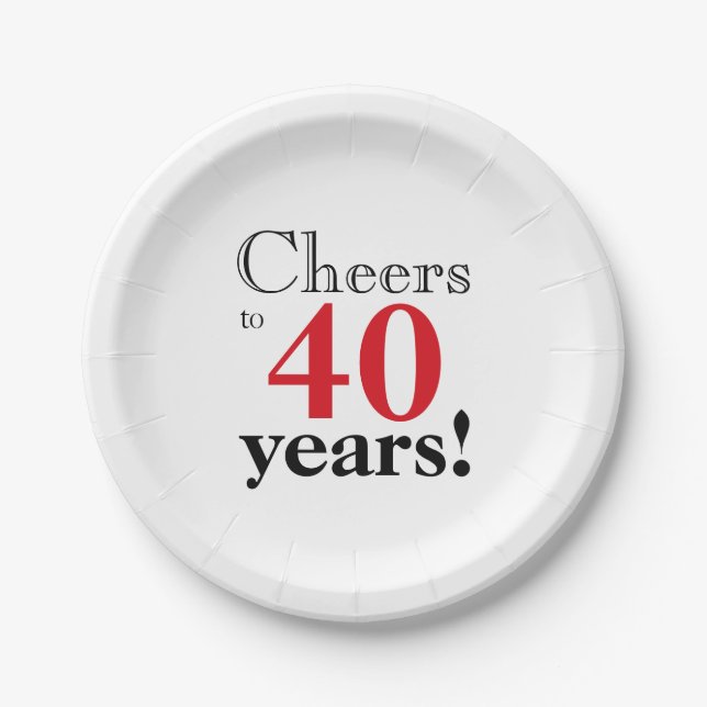 Cheers to 40 years retro cherry red black graphic paper plates (Front)
