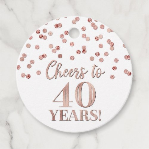 Cheers to 40 Years Rose Gold Confetti Favor Tags