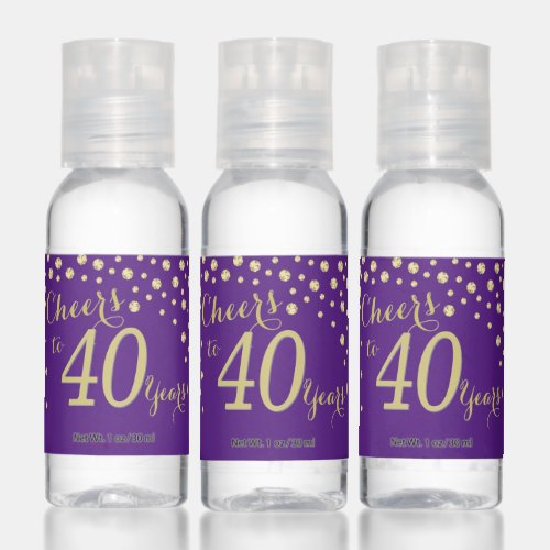 Cheers to 40 Years Royal Purple and Gold Diamond Hand Sanitizer