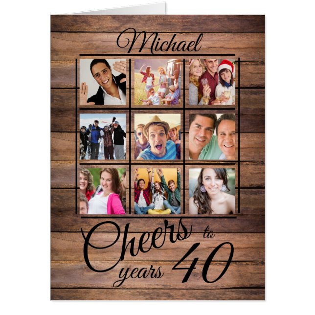 Cheers to 40 Years Rustic Photo 40th Birthday Card (Front)