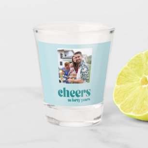 Cheers to 40 years, teal retro Custom Photo Cooler Shot Glass