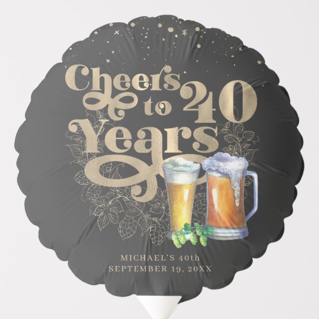 Cheers to 40 Years | Vintage Beer Personalized Balloon (Front)