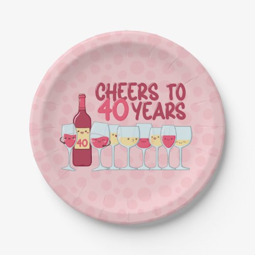Cheers to 40 years wine themed kawaii style paper plates