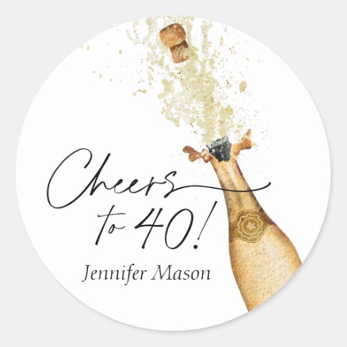 Cheers to 40th Birthday Champagne Classic Round Sticker
