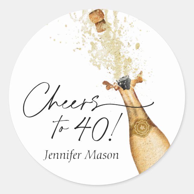 Cheers to 40th Birthday Champagne Classic Round Sticker (Front)