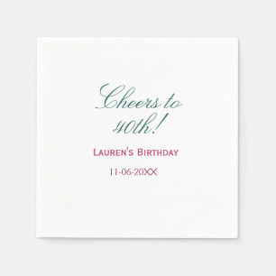 Cheers to 40th birthday name date mauve blue elega napkins
