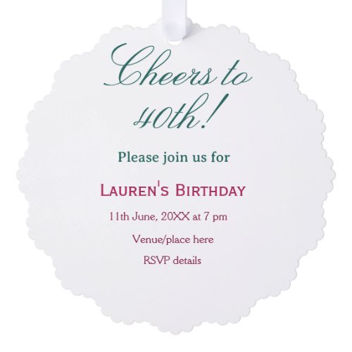 Cheers to 40th birthday name date mauve blue elega ornament card
