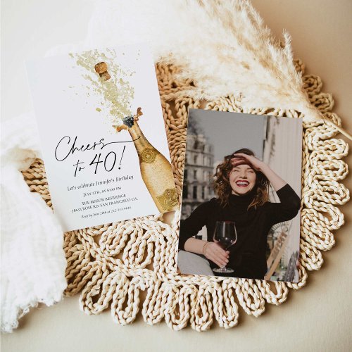 Cheers to 40th Birthday Photo Invitation