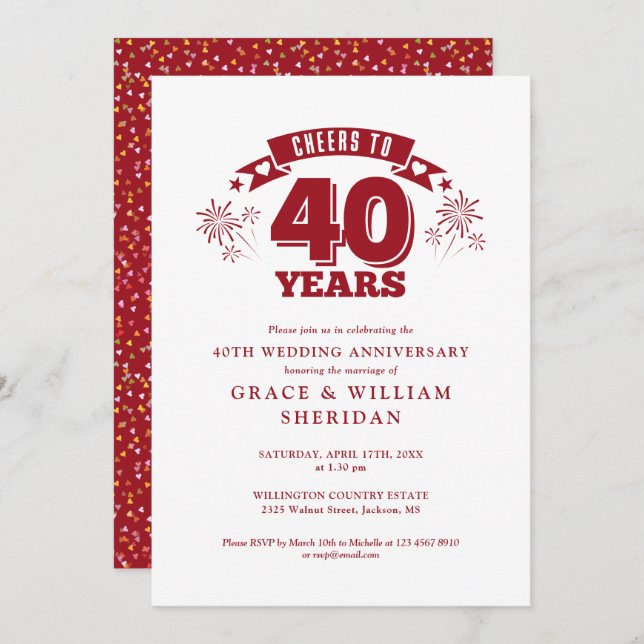 Cheers To 40th Ruby Wedding Anniversary Invitation (Front/Back)