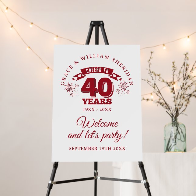 Cheers To 40th Wedding Anniversary Welcome Sign (In Situ (Stand))