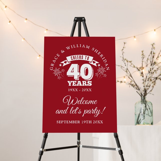 Cheers To 40th Wedding Anniversary Welcome Sign (In Situ (Stand))